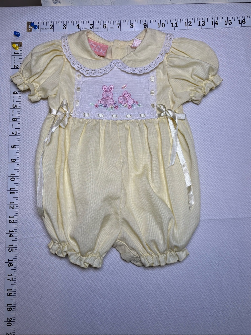 Vintage Fine & Dandy Baby Girl Yellow Bunny Romper 6/9 Months